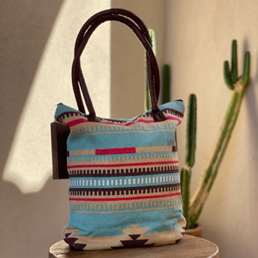 NWT - Tribal Canvas Tote - Turquoise - Red - Brown